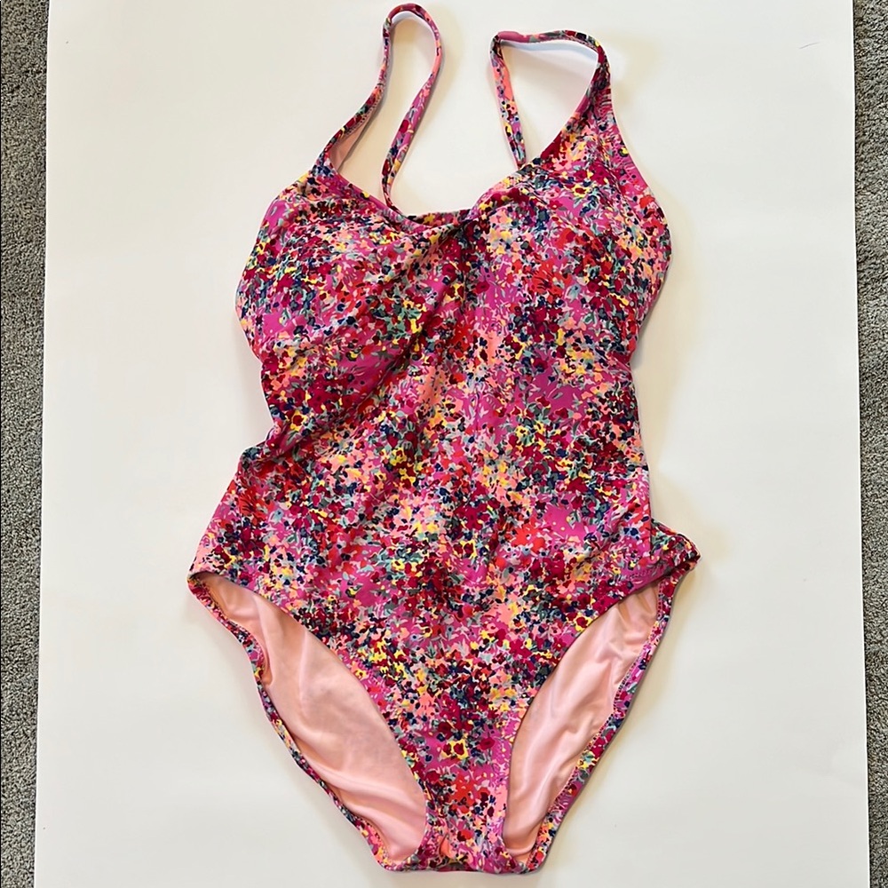 GAP Pink One Piece Swimsuit with Floral Design - Medium - VGUC